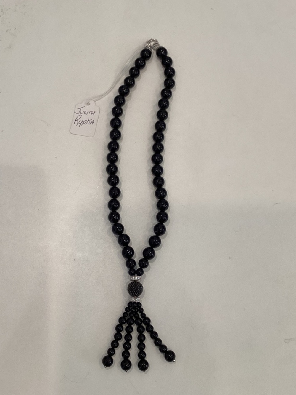 Judith Ripka Black Beaded Onyx Sterling Silver Tassel Necklace